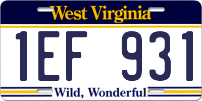 WV license plate 1EF931
