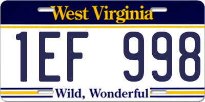 WV license plate 1EF998