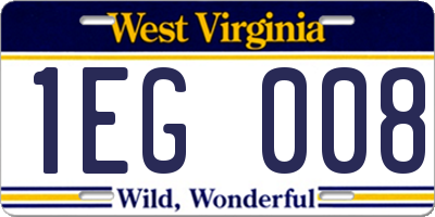 WV license plate 1EG008
