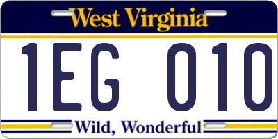 WV license plate 1EG010