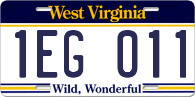 WV license plate 1EG011