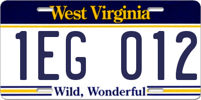 WV license plate 1EG012
