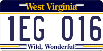 WV license plate 1EG016