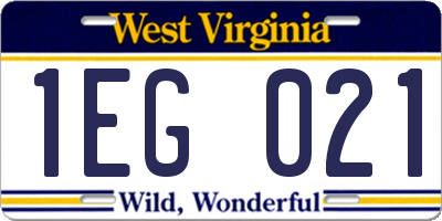 WV license plate 1EG021