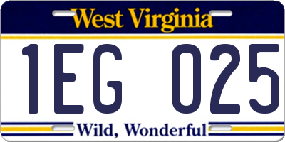 WV license plate 1EG025
