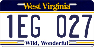 WV license plate 1EG027