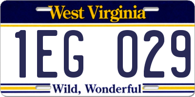 WV license plate 1EG029