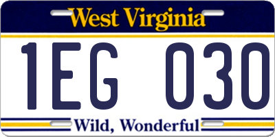 WV license plate 1EG030