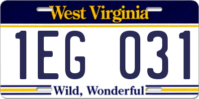WV license plate 1EG031
