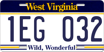 WV license plate 1EG032