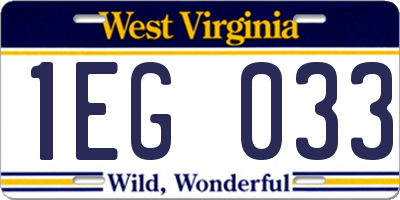 WV license plate 1EG033