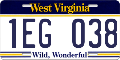 WV license plate 1EG038