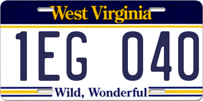 WV license plate 1EG040