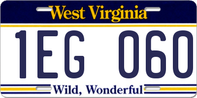 WV license plate 1EG060