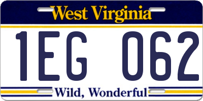 WV license plate 1EG062