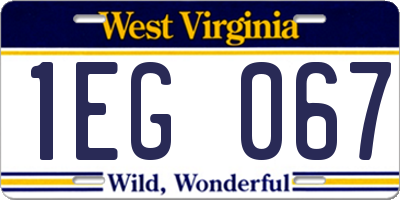 WV license plate 1EG067