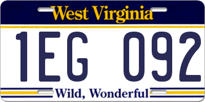 WV license plate 1EG092