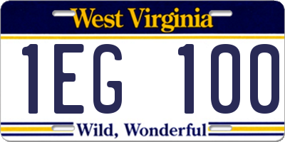 WV license plate 1EG100