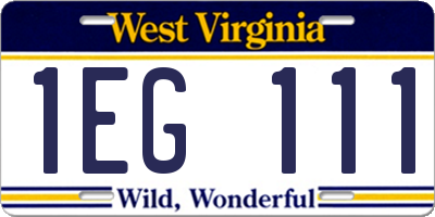WV license plate 1EG111