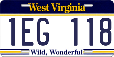 WV license plate 1EG118