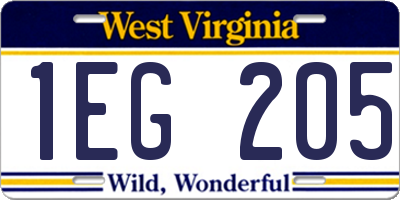 WV license plate 1EG205