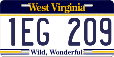 WV license plate 1EG209