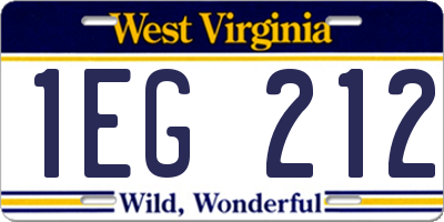 WV license plate 1EG212