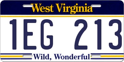 WV license plate 1EG213