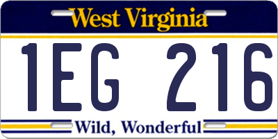 WV license plate 1EG216