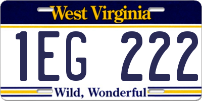 WV license plate 1EG222