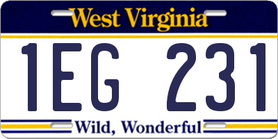WV license plate 1EG231