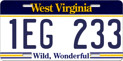WV license plate 1EG233