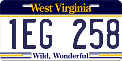 WV license plate 1EG258