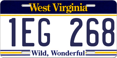 WV license plate 1EG268