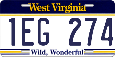 WV license plate 1EG274