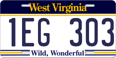 WV license plate 1EG303