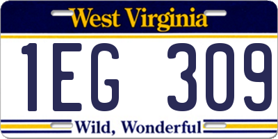 WV license plate 1EG309