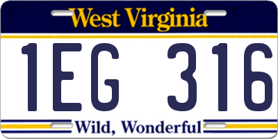 WV license plate 1EG316