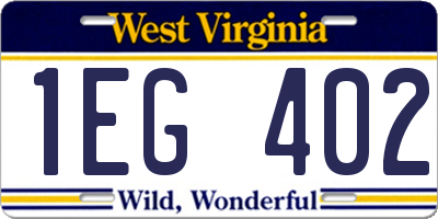 WV license plate 1EG402