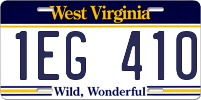 WV license plate 1EG410