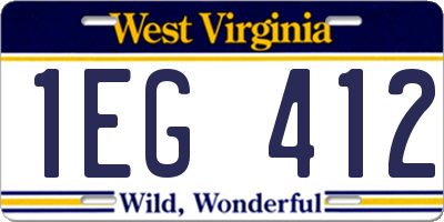 WV license plate 1EG412