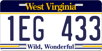 WV license plate 1EG433