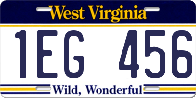 WV license plate 1EG456