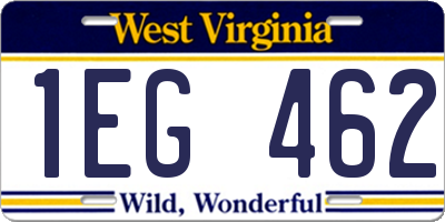 WV license plate 1EG462