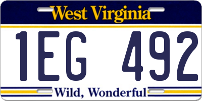 WV license plate 1EG492