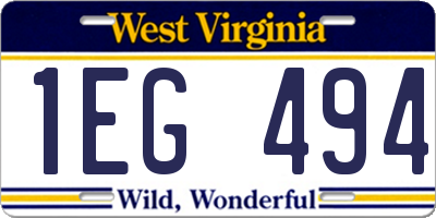 WV license plate 1EG494