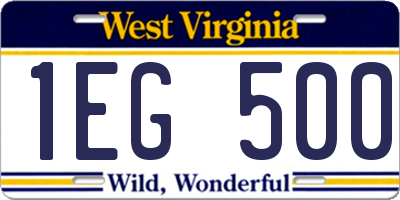 WV license plate 1EG500