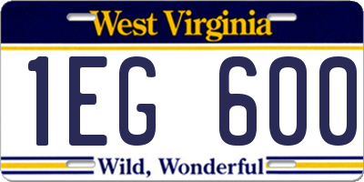 WV license plate 1EG600