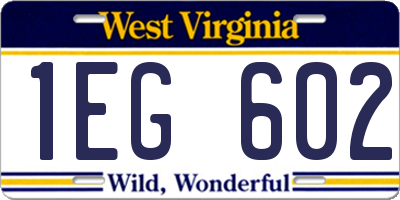 WV license plate 1EG602