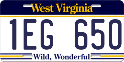 WV license plate 1EG650